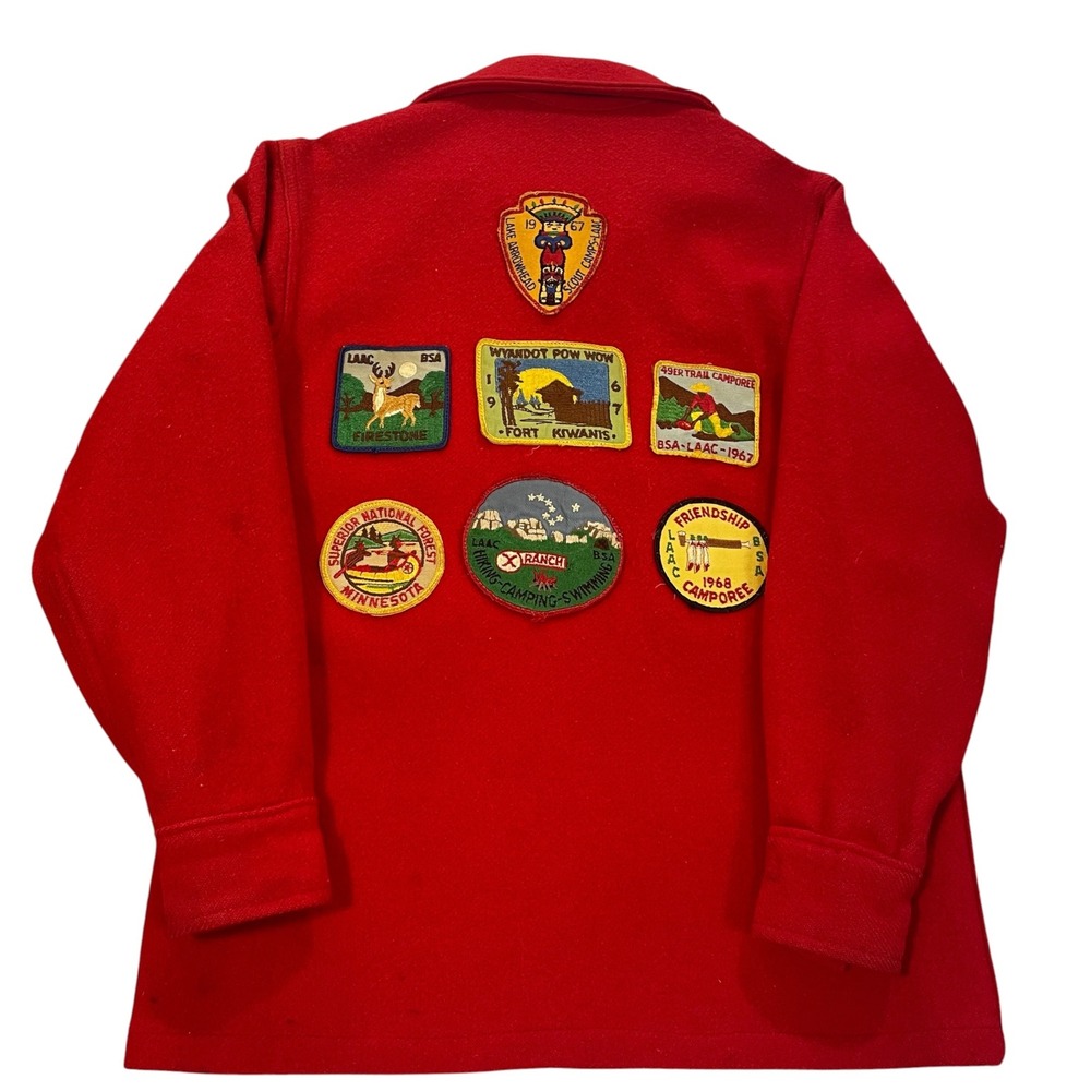 Vintage Boy Scouts of America Red Wool Jacket BSA Patches 1960s Boys Size 14